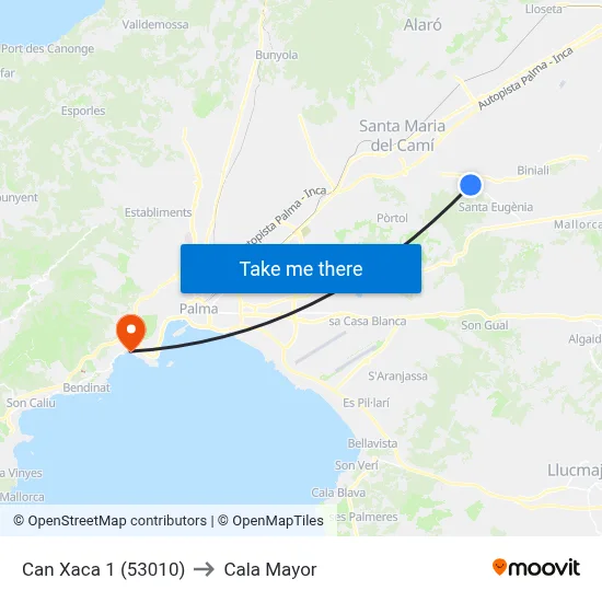 Can Xaca 1 (53010) to Cala Mayor map