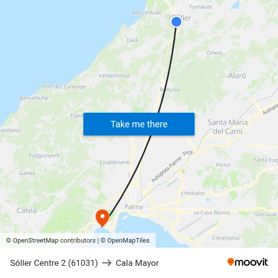 Sóller Centre 2 (61031) to Cala Mayor map