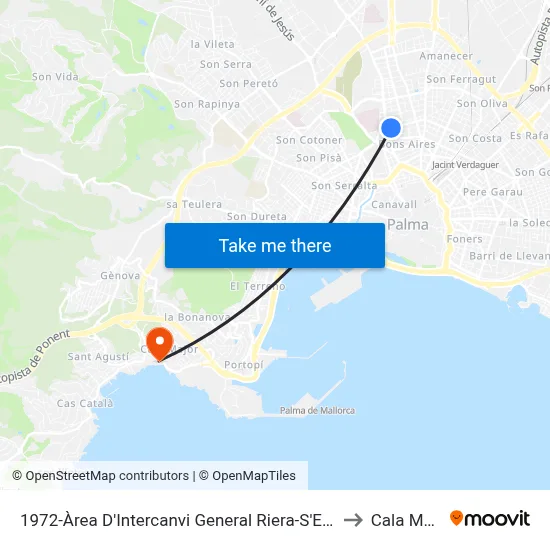 1972-Àrea D'Intercanvi General Riera-S'Escorxador to Cala Mayor map