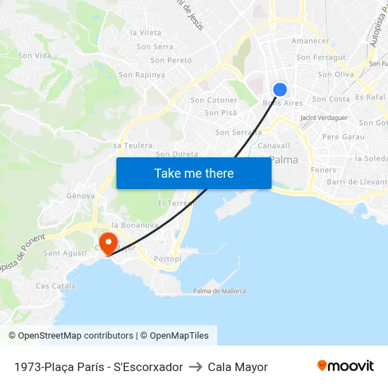 1973-Plaça París - S'Escorxador to Cala Mayor map