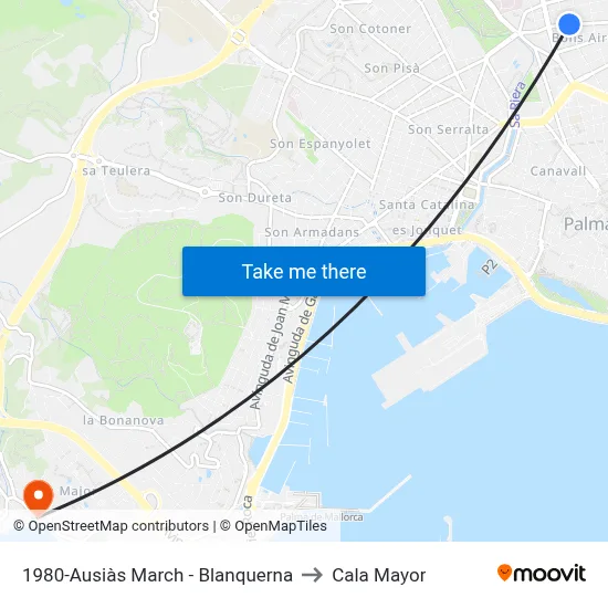 1980-Ausiàs March - Blanquerna to Cala Mayor map