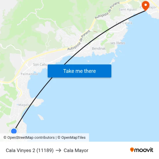 Cala Vinyes 2 (11189) to Cala Mayor map