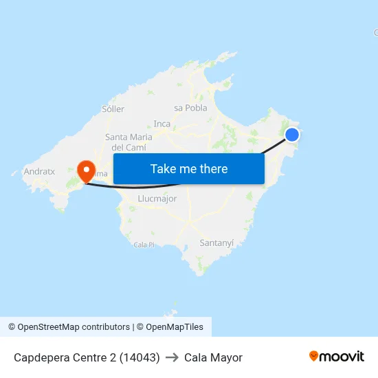 Capdepera Centre 2 (14043) to Cala Mayor map
