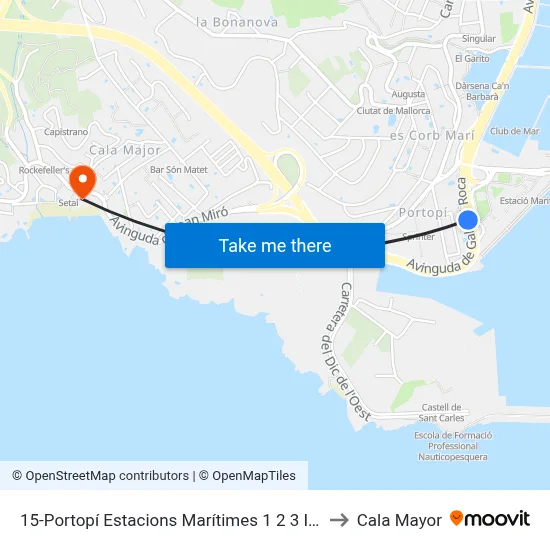 15-Portopí Estacions Marítimes 1  2  3 I 4 to Cala Mayor map