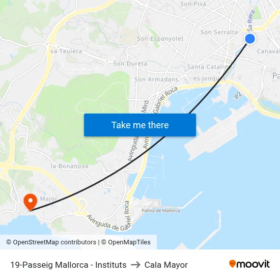 19-Passeig Mallorca - Instituts to Cala Mayor map