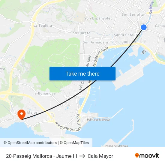 20-Passeig Mallorca - Jaume III to Cala Mayor map