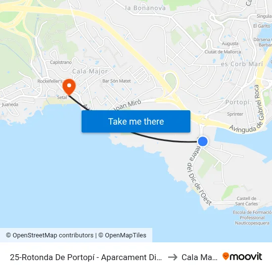 25-Rotonda De Portopí - Aparcament Dissuasiu to Cala Mayor map