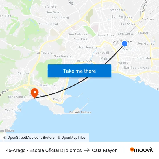 46-Aragó - Escola Oficial D'Idiomes to Cala Mayor map