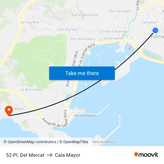 52-Pl. Del Mercat to Cala Mayor map