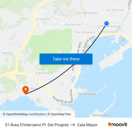 57-Àrea D'Intercanvi Pl. Del Progrés to Cala Mayor map