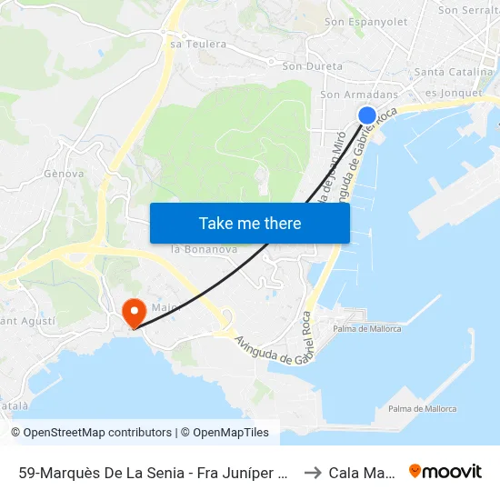 59-Marquès De La Senia - Fra Juníper Serra to Cala Mayor map