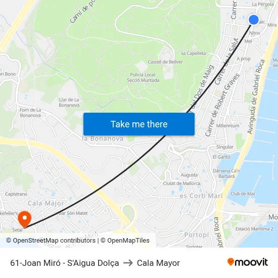 61-Joan Miró - S'Aigua Dolça to Cala Mayor map