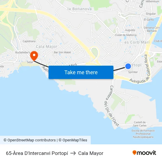 65-Àrea D'Intercanvi Portopí to Cala Mayor map