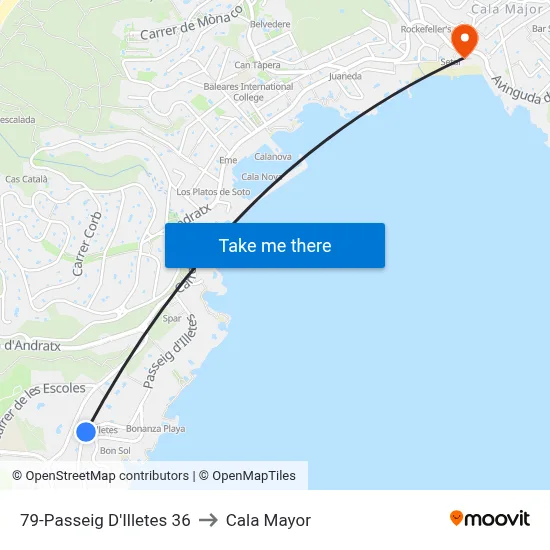 79-Passeig D'Illetes  36 to Cala Mayor map