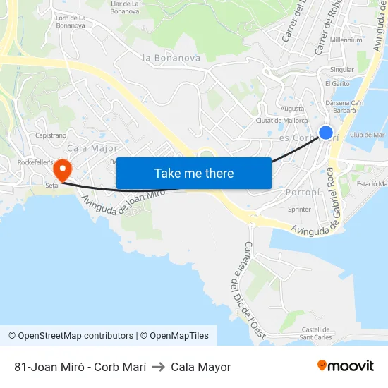 81-Joan Miró - Corb Marí to Cala Mayor map