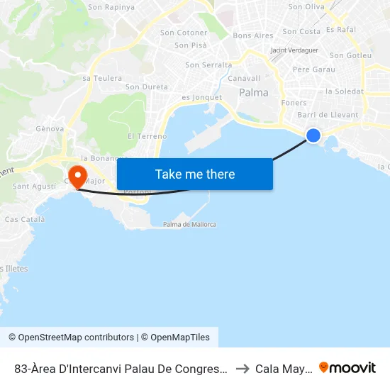 83-Àrea D'Intercanvi Palau De Congressos to Cala Mayor map