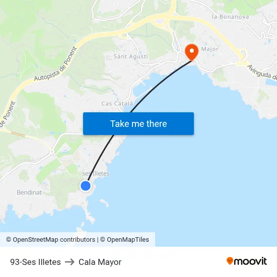 93-Ses Illetes to Cala Mayor map