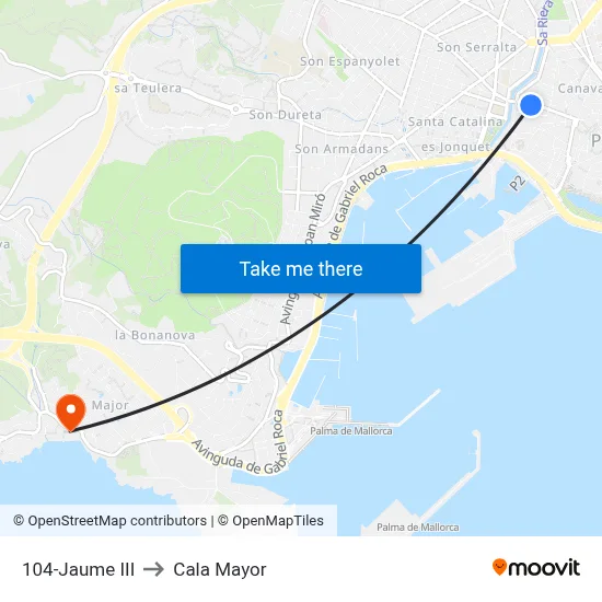 104-Jaume III to Cala Mayor map