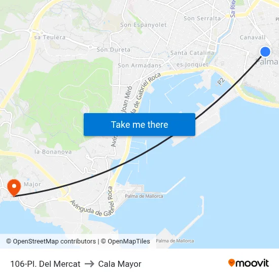 106-Pl. Del Mercat to Cala Mayor map