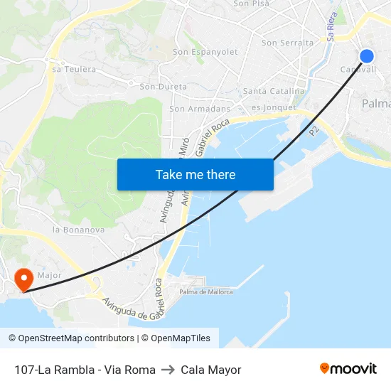 107-La Rambla - Via Roma to Cala Mayor map