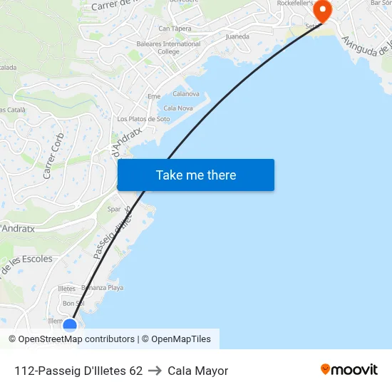 112-Passeig D'Illetes  62 to Cala Mayor map