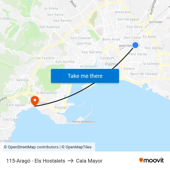 115-Aragó - Els Hostalets to Cala Mayor map