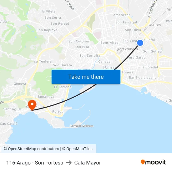 116-Aragó - Son Fortesa to Cala Mayor map