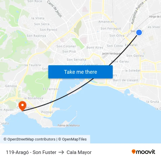 119-Aragó - Son Fuster to Cala Mayor map
