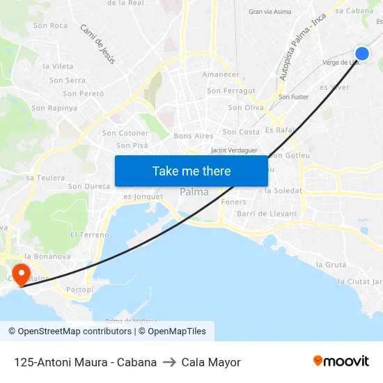 125-Antoni Maura - Cabana to Cala Mayor map