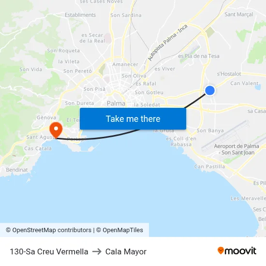 130-Sa Creu Vermella to Cala Mayor map