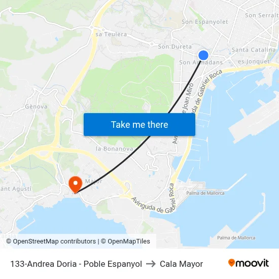 133-Andrea Doria - Poble Espanyol to Cala Mayor map