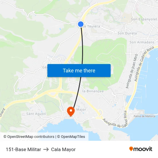 151-Base Militar to Cala Mayor map