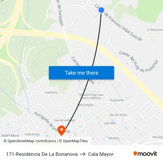 171-Residència De La Bonanova to Cala Mayor map