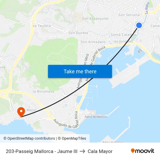 203-Passeig Mallorca - Jaume III to Cala Mayor map