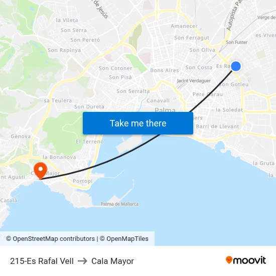 215-Es Rafal Vell to Cala Mayor map
