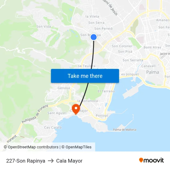 227-Son Rapinya to Cala Mayor map