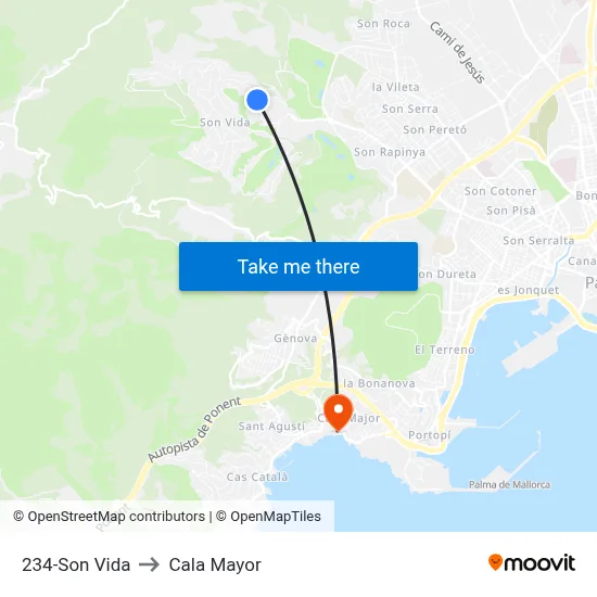 234-Son Vida to Cala Mayor map