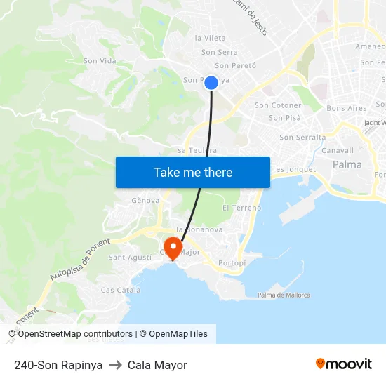 240-Son Rapinya to Cala Mayor map