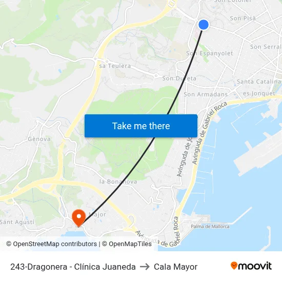243-Dragonera - Clínica Juaneda to Cala Mayor map