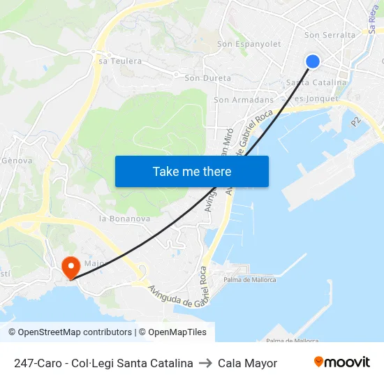 247-Caro - Col·Legi Santa Catalina to Cala Mayor map