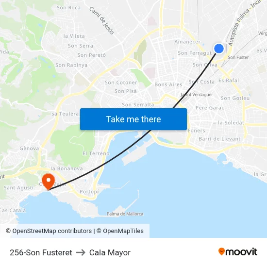 256-Son Fusteret to Cala Mayor map