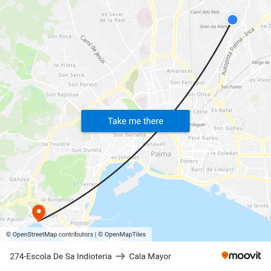 274-Escola De Sa Indioteria to Cala Mayor map