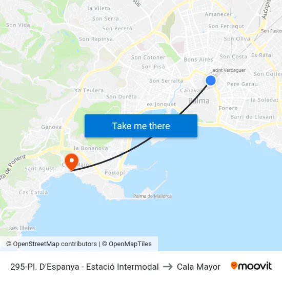 295-Pl. D'Espanya - Estació Intermodal to Cala Mayor map