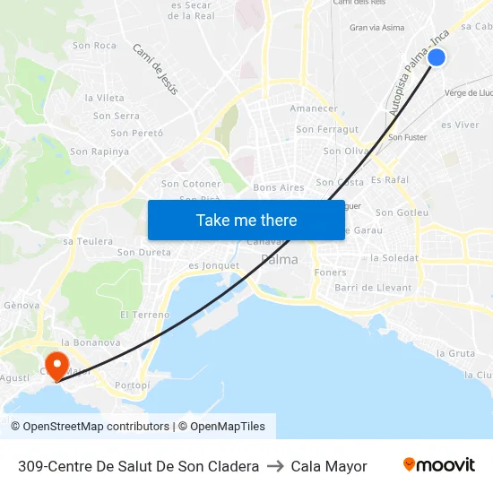 309-Centre De Salut De Son Cladera to Cala Mayor map