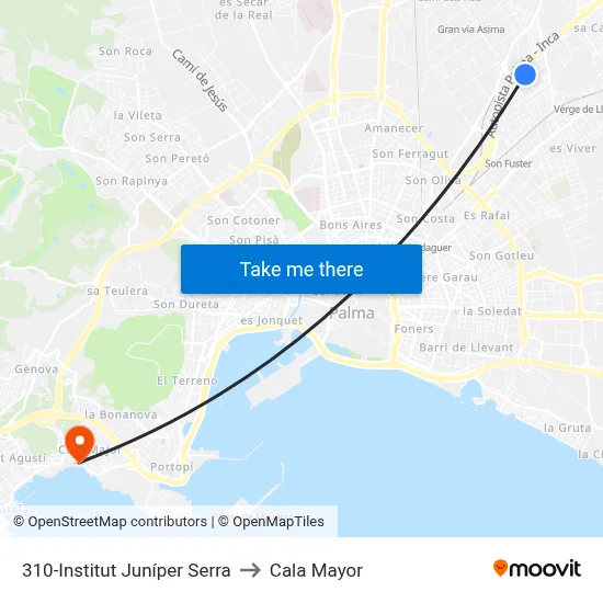 310-Institut Juníper Serra to Cala Mayor map