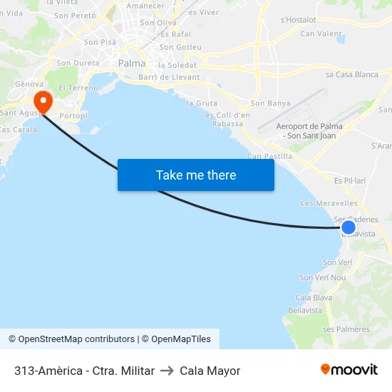 313-Amèrica - Ctra. Militar to Cala Mayor map