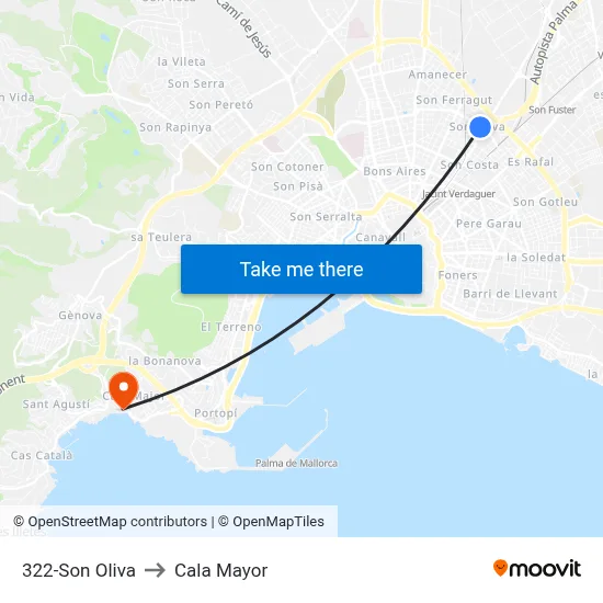 322-Son Oliva to Cala Mayor map
