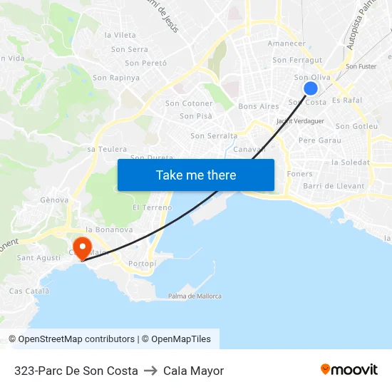 323-Parc De Son Costa to Cala Mayor map