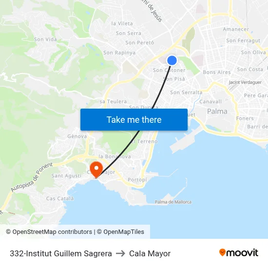332-Institut Guillem Sagrera to Cala Mayor map