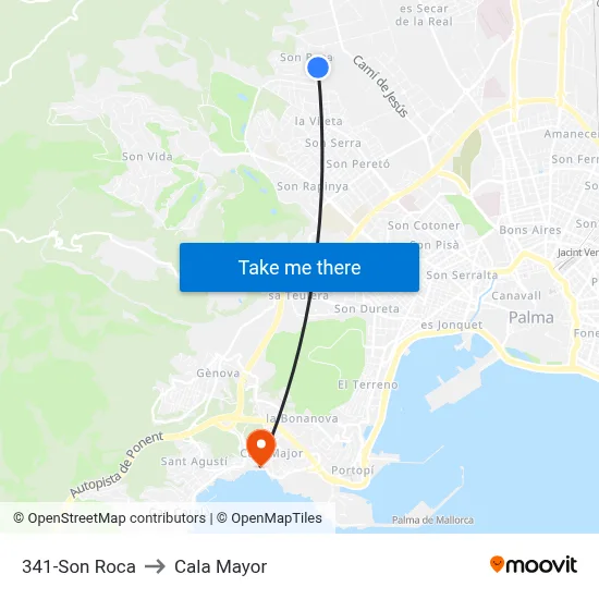 341-Son Roca to Cala Mayor map